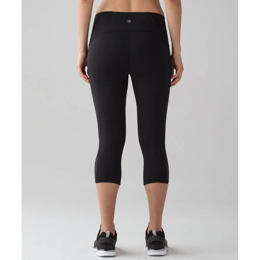 Lululemon Train Times Crop 17 Black Mesh Panel Leggings Size 4 W6ADDS